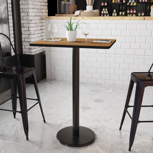 Walnut |#| 24x30 Rectangular Walnut Laminate Table Top & 18" Round Bar Height Table Base