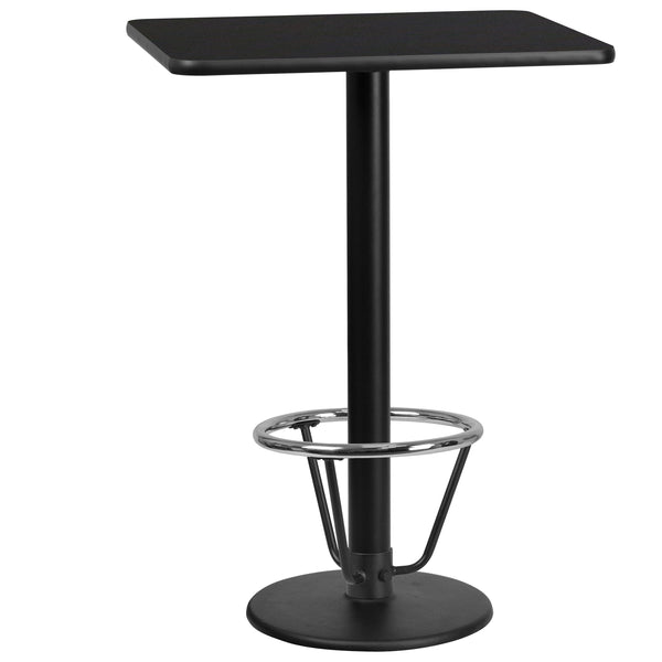 Black |#| 24inch x 30inch Rectangular Black Laminate Table Top & 18inch RD Bar Height Table Base