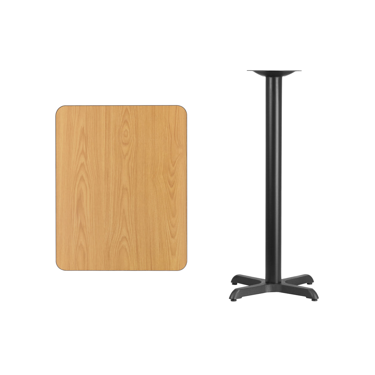 Natural |#| 24" x 30" REC Natural Laminate Table Top & 22" x 22" Bar Height Table Base