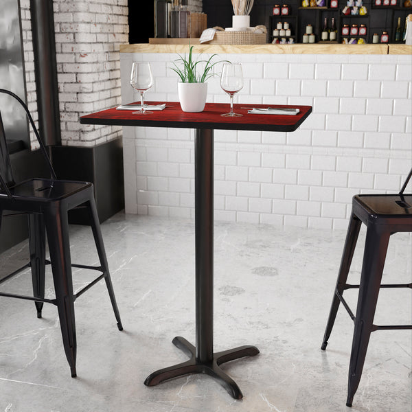 Mahogany |#| 24" x 30" Mahogany Laminate Table Top with 22" x 22" Bar Height Table Base