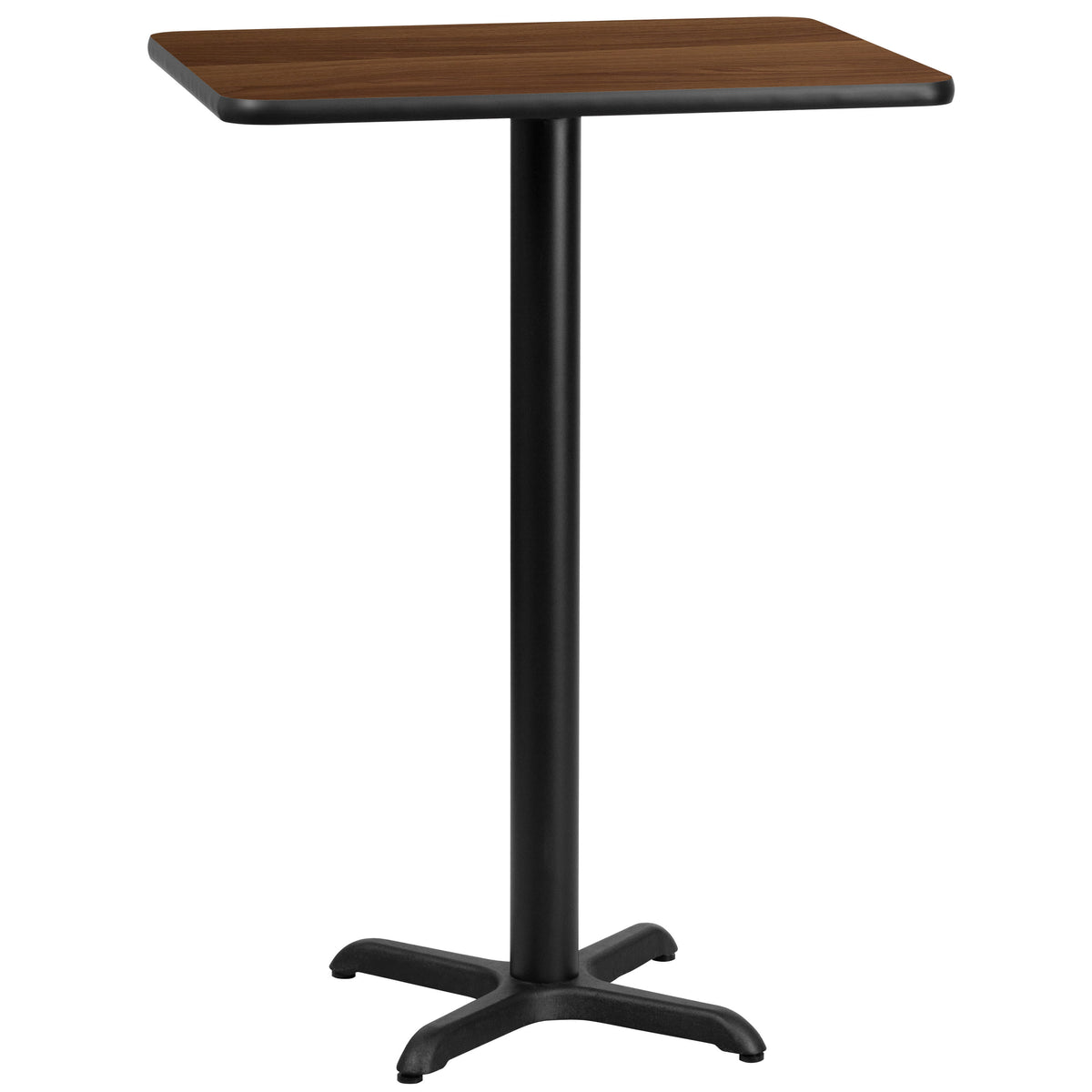 Walnut |#| 24" x 30" Rectangular Walnut Laminate Table Top & 22x22 Bar Height Table Base