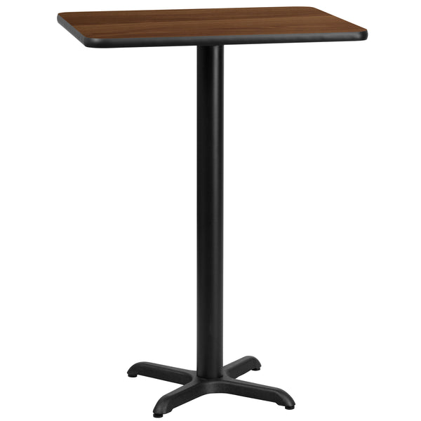 Walnut |#| 24" x 30" Rectangular Walnut Laminate Table Top & 22x22 Bar Height Table Base