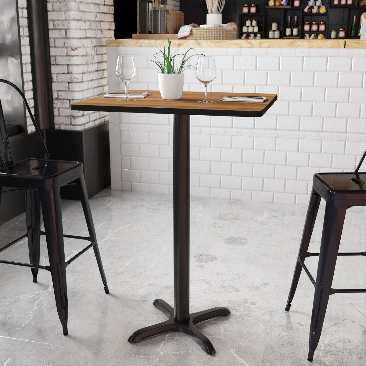 Walnut |#| 24" x 30" Rectangular Walnut Laminate Table Top & 22x22 Bar Height Table Base