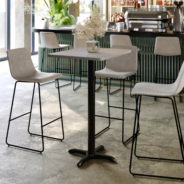 Gray |#| Commercial Gray Dining Table Top with Black Bar Height "X" Base, 24" x 30"