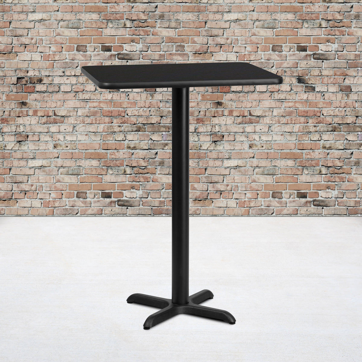 Black |#| 24" x 30" Rectangular Black Laminate Table Top & 22" x 22" Bar Height Table Base