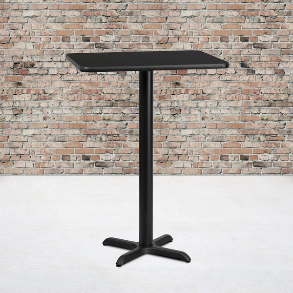 Black |#| 24" x 30" Rectangular Black Laminate Table Top & 22" x 22" Bar Height Table Base