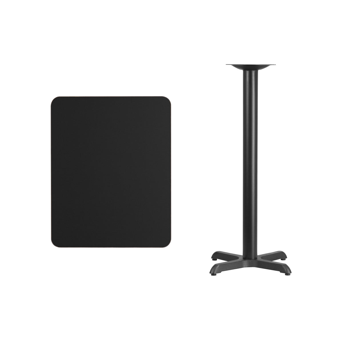 Black |#| 24" x 30" Rectangular Black Laminate Table Top & 22" x 22" Bar Height Table Base