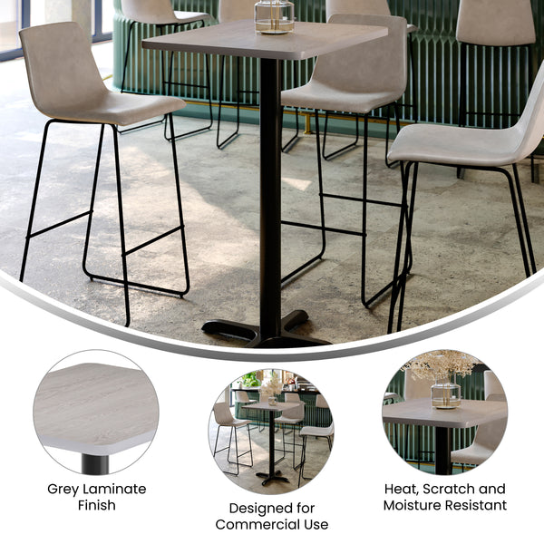 Gray |#| Commercial Gray Dining Table Top with Black Bar Height "X" Base, 24" x 30"