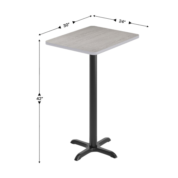 Gray |#| Commercial Gray Dining Table Top with Black Bar Height "X" Base, 24" x 30"