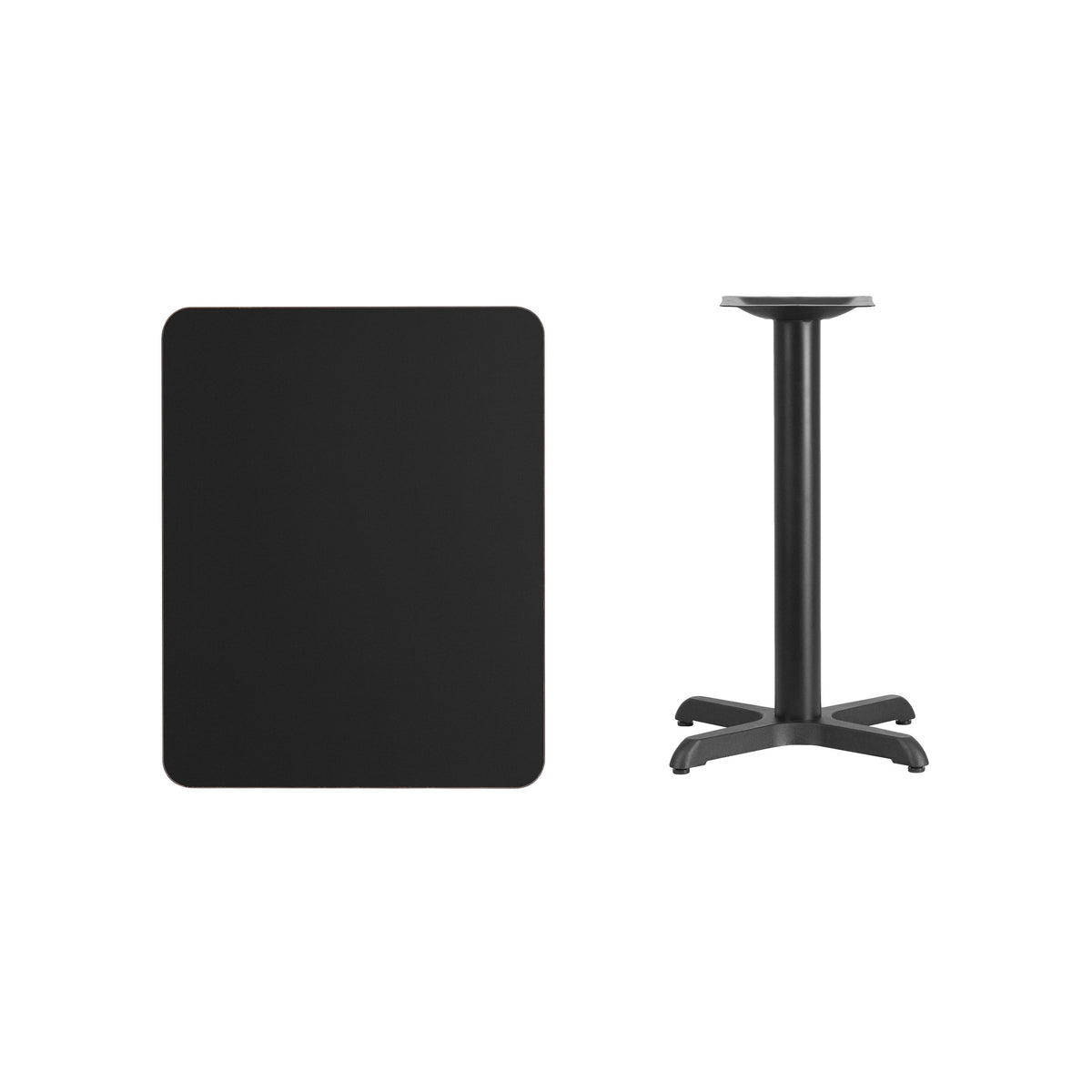Black |#| 24" x 30" Rectangular Black Laminate Table Top with 22" x 22" Table Height Base