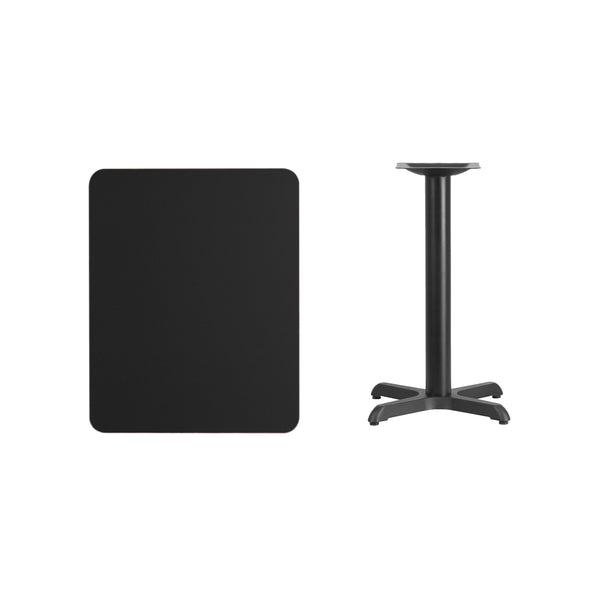 Black |#| 24" x 30" Rectangular Black Laminate Table Top with 22" x 22" Table Height Base