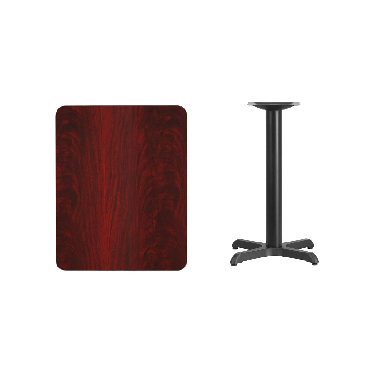 Mahogany |#| 24" x 30" Mahogany Laminate Table Top with 22" x 22" Table Height Base