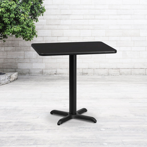 Black |#| 24" x 30" Rectangular Black Laminate Table Top with 22" x 22" Table Height Base