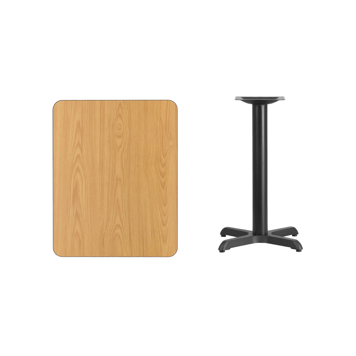 Natural |#| 24" x 30" Rectangular Natural Laminate Table Top & 22" x 22" Table Height Base