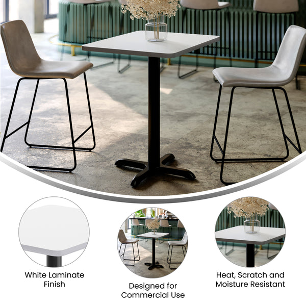 White |#| Commercial White Rectangular Dining Table Top with Black "X" Base, 24" x 30"