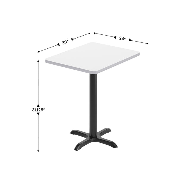 White |#| Commercial White Rectangular Dining Table Top with Black "X" Base, 24" x 30"