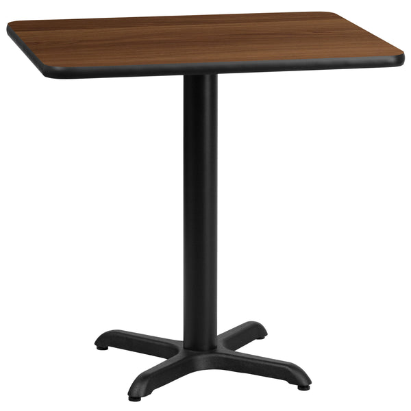 Walnut |#| 24" x 30" Rectangular Walnut Laminate Table Top & 22" x 22" Table Height Base