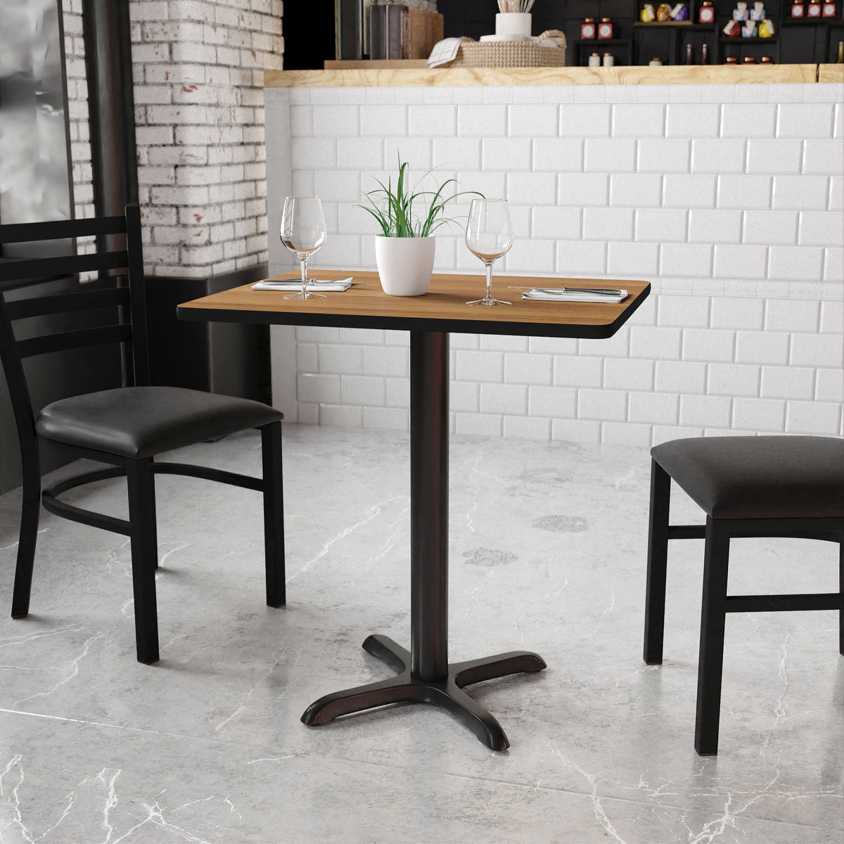 Walnut |#| 24" x 30" Rectangular Walnut Laminate Table Top & 22" x 22" Table Height Base