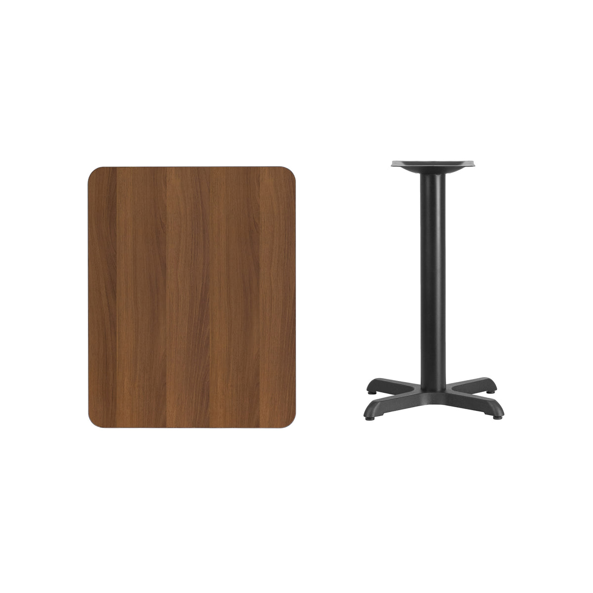 Walnut |#| 24" x 30" Rectangular Walnut Laminate Table Top & 22" x 22" Table Height Base