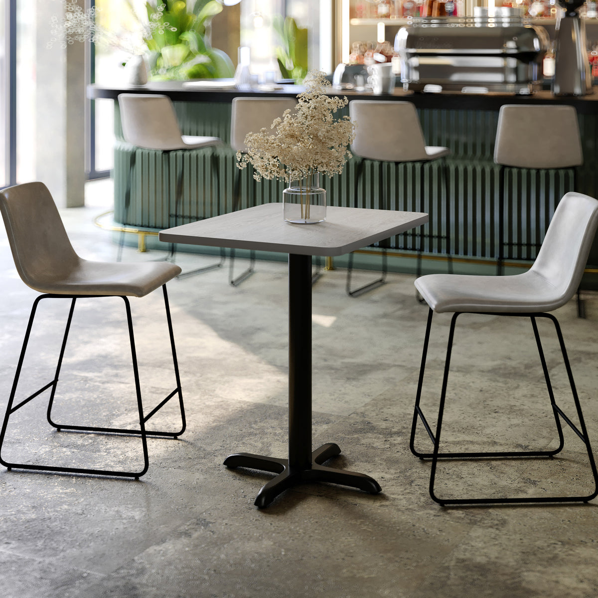 Gray |#| Commercial Gray Rectangular Dining Table Top with Black "X" Base, 24" x 30"