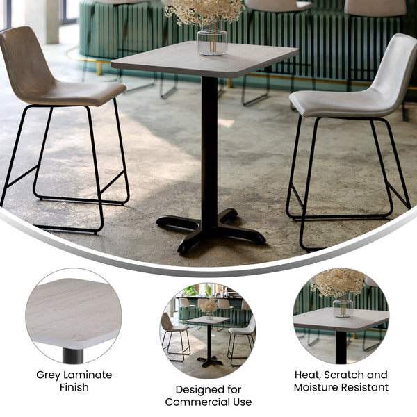 Gray |#| Commercial Gray Rectangular Dining Table Top with Black "X" Base, 24" x 30"