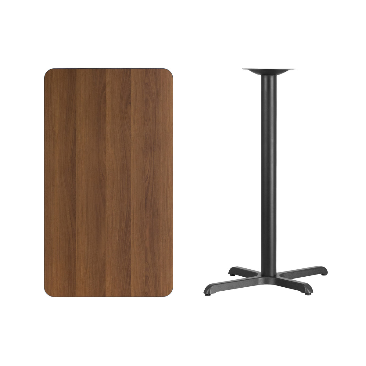 Walnut |#| 24inch x 42inch Rectangular Laminate Table Top & 23.5x29.5 Bar Height Table Base