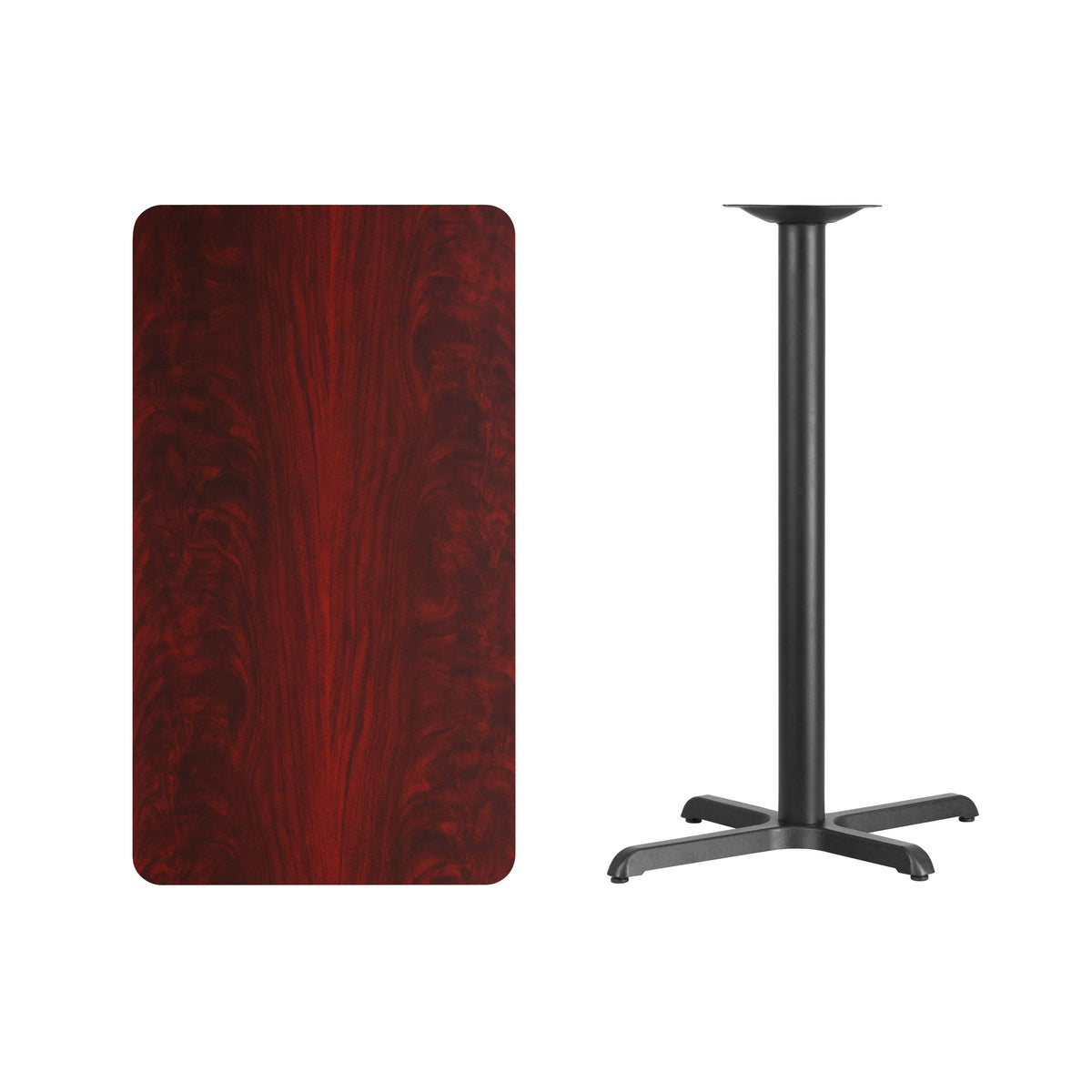 Mahogany |#| 24inch x 42inch Laminate Table Top with 23.5inch x 29.5inch Bar Height Table Base