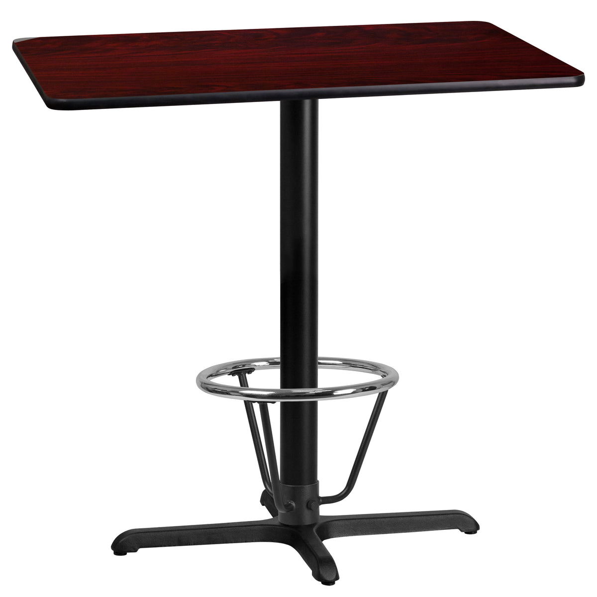 Mahogany |#| 24inch x 42inch Laminate Table Top & 23.5inch x 29.5inch Bar Height Base with Foot Ring