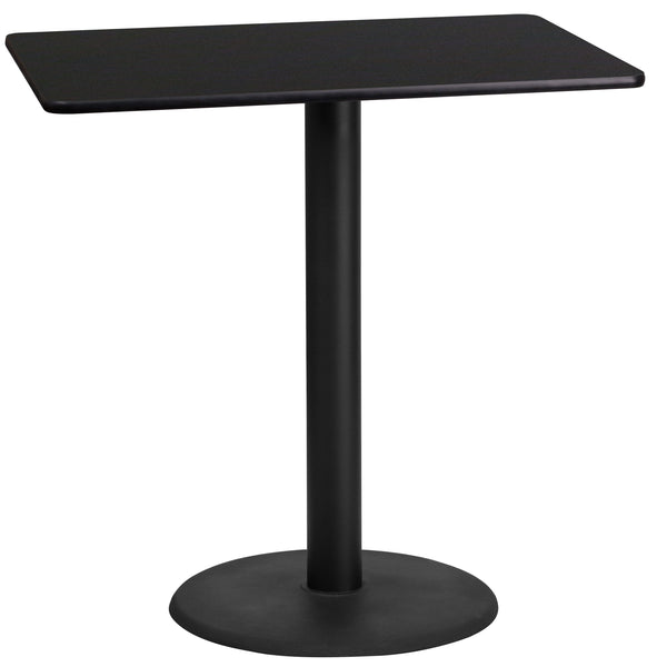 Black |#| 24inch x 42inch Rectangular Black Laminate Table Top with 24inch RD Bar Height Table Base