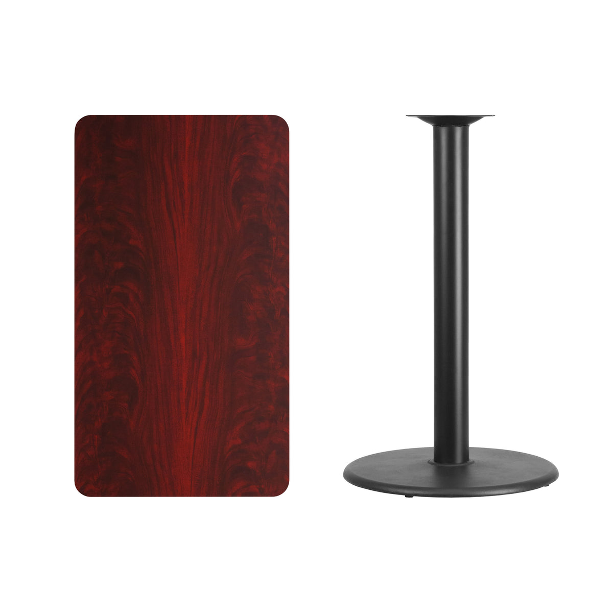 Mahogany |#| 24inch x 42inch Mahogany Laminate Table Top with 24inch Round Bar Height Table Base