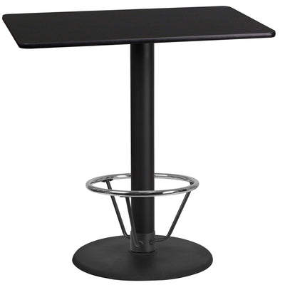 24'' x 42'' Rectangular Laminate Table Top with 24'' Round Bar Height Table Base and Foot Ring - View 1