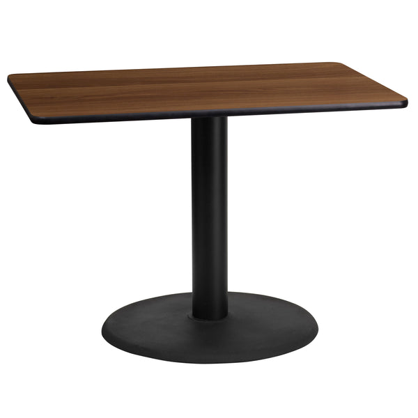 Walnut |#| 24inch x 42inch Rectangular Walnut Laminate Table Top & 24inch Round Table Height Base