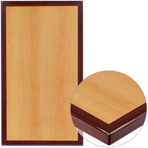 24inch x 30inch Rectangular 2-Tone Cherry Resin Table Top with 2inch Thick Mahogany Edge