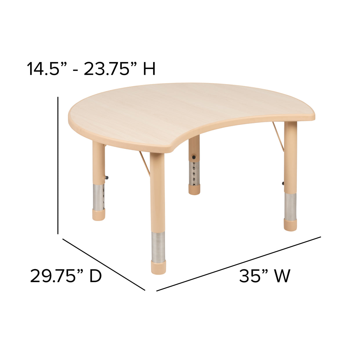 25.125inchW x 35.5inchL Crescent Natural Plastic Adjustable Activity Table-Seats 4