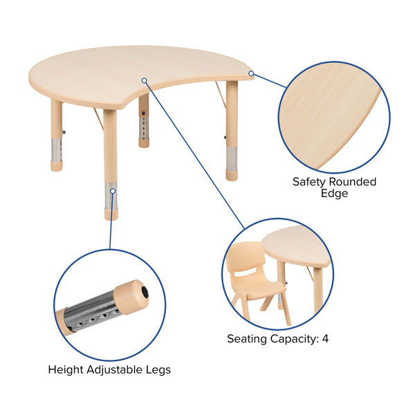 25.125inchW x 35.5inchL Crescent Natural Plastic Adjustable Kids Table Set - 2 Chairs