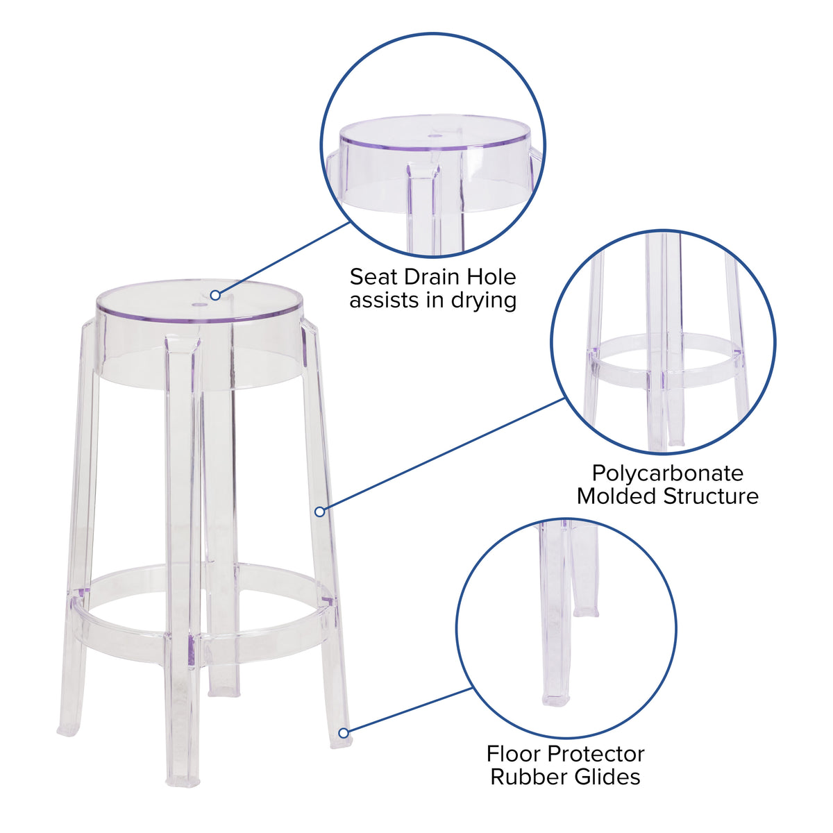 25.75inch High Transparent Counter Height Stool - Restaurant & Bar Furniture