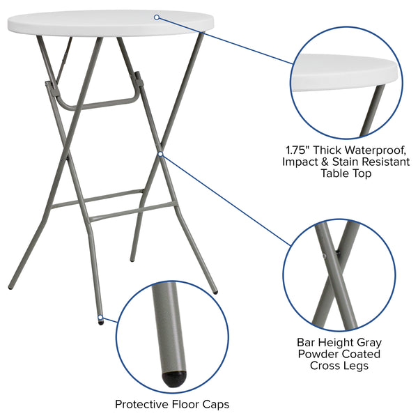 Granite White |#| 2.6-Foot Round Granite White Plastic Bar Height Folding Event Table