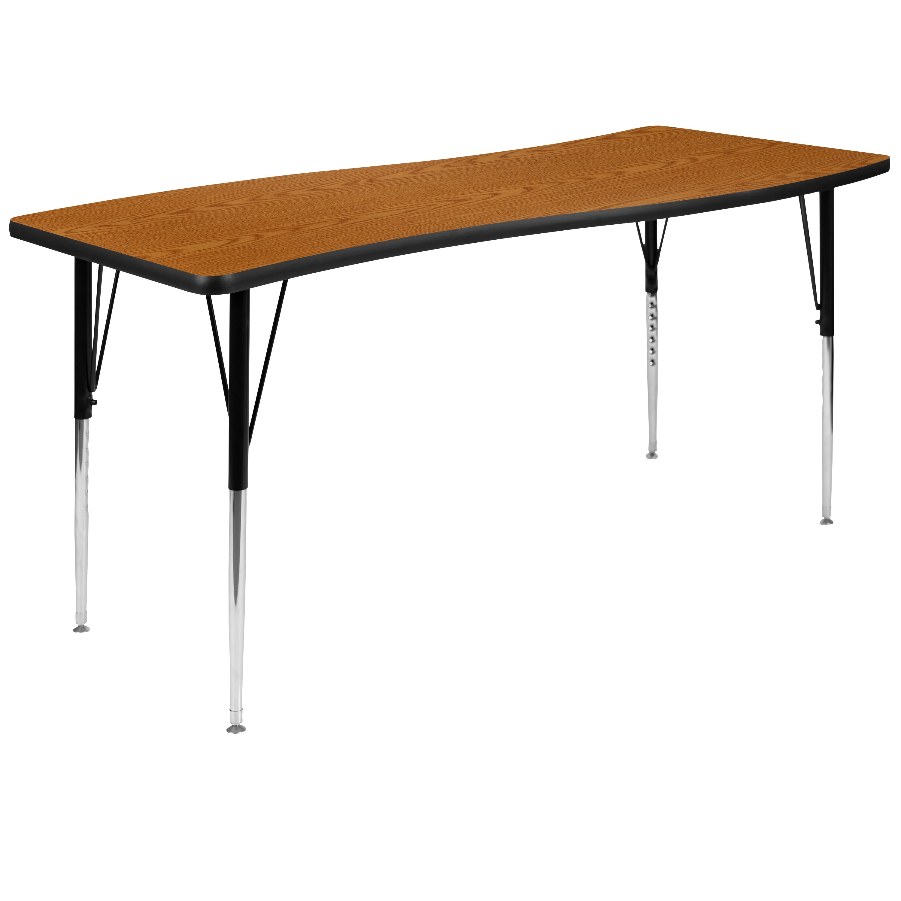 Flash Furniture 26 W x 60 L Rectangular Wave Collaborative Oak Thermal Laminate Activity Table Standard Height Adjustable Legs