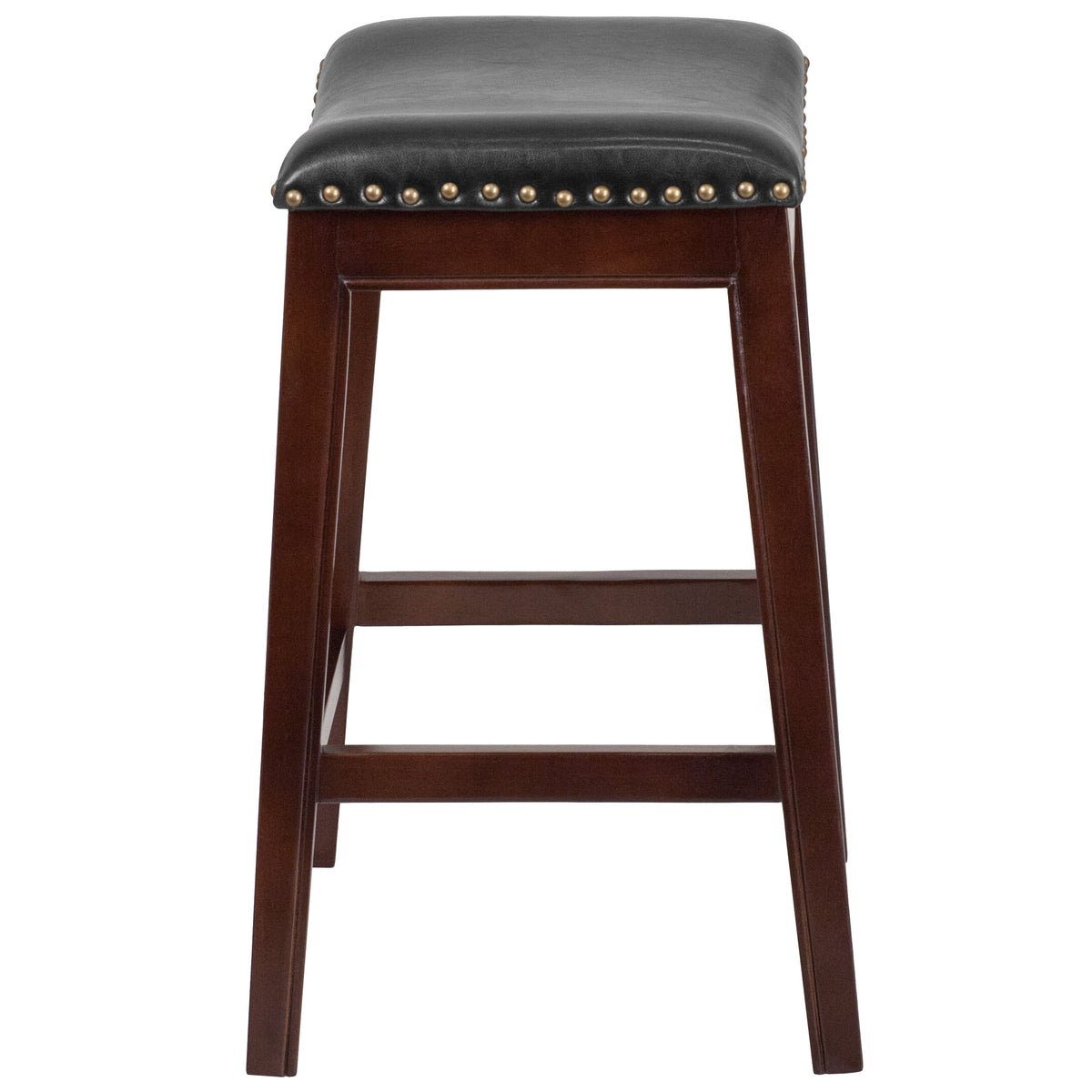 Cappuccino |#| 26inch High Backless Cappuccino Wood Stool with Black LeatherSoft Saddle Seat