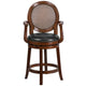26inch High Expresso Stool w/ Arms, Woven Rattan Back & Black LeatherSoft Seat