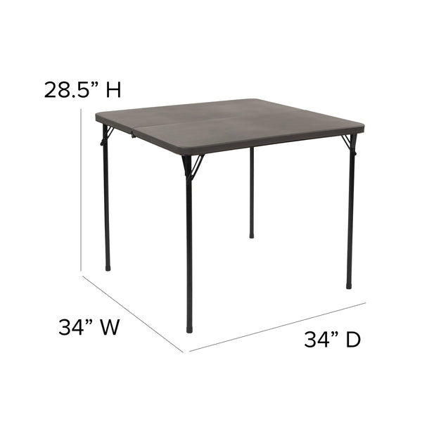 Dark Gray |#| 2.83-Foot Square Bi-Fold Dark Gray Plastic Folding Table with Carrying Handle