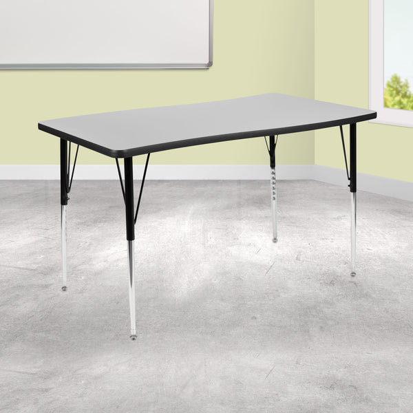 Grey |#| 28inchW x 47.5inchL Rectangle Wave Collaborative Grey Adjustable Height Activity Table