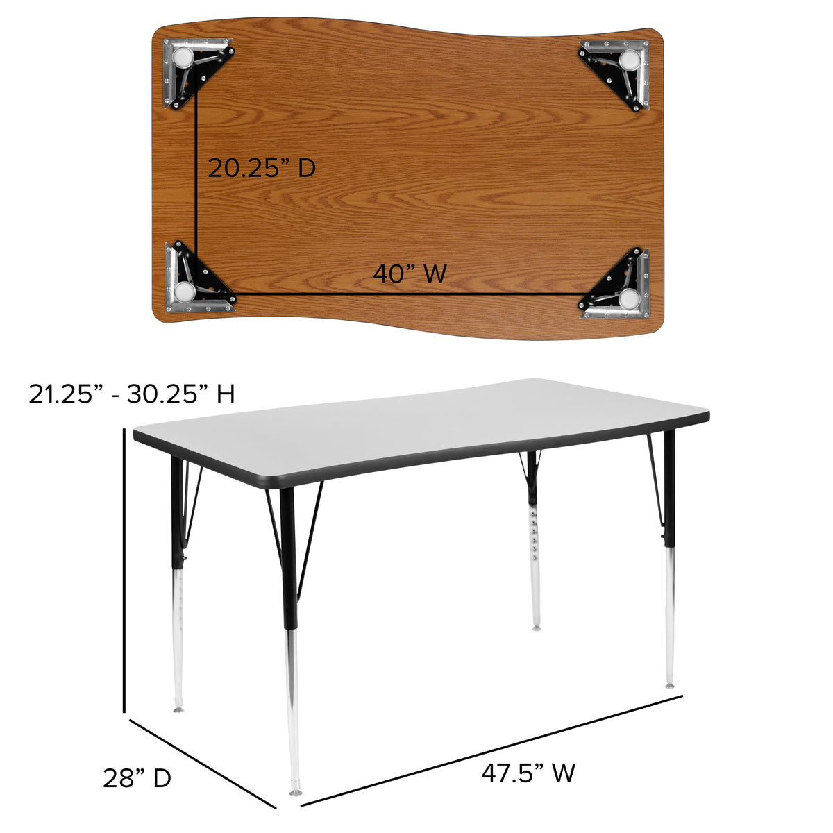 Grey |#| 28inchW x 47.5inchL Rectangle Wave Collaborative Grey Adjustable Height Activity Table