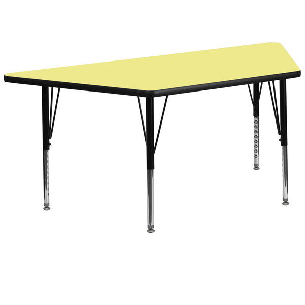 Yellow |#| 29inchW x 57inchL Trapezoid Yellow Thermal Laminate Adjustable Activity Table