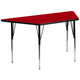 Red |#| 29inchW x 57inchL Trapezoid Red Thermal Laminate Adjustable Activity Table