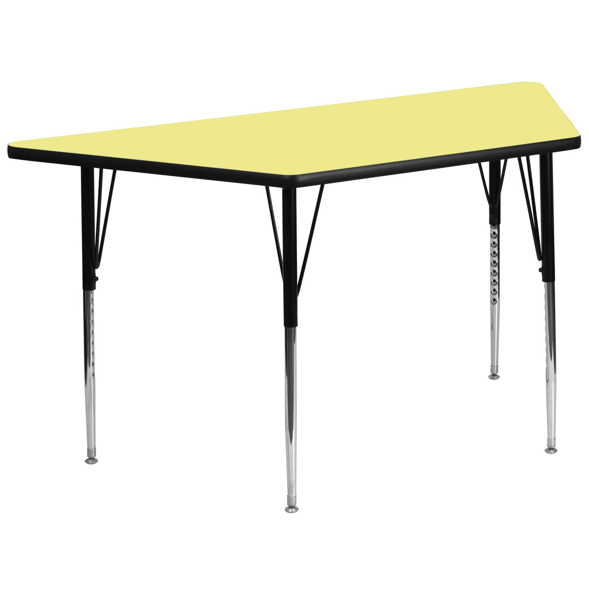 Yellow |#| 29inchW x 57inchL Trapezoid Yellow Thermal Laminate Adjustable Activity Table