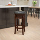 Cappuccino |#| 29inch High Backless Cappuccino Barstool with Carved Apron & Black LeatherSoft Seat