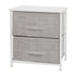 2 Drawer Wood Top Nightstand Storage Organizer with Cast Iron Frame and Dark Easy Pull Fabric Drawers