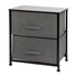 2 Drawer Wood Top Nightstand Storage Organizer with Cast Iron Frame and Dark Easy Pull Fabric Drawers