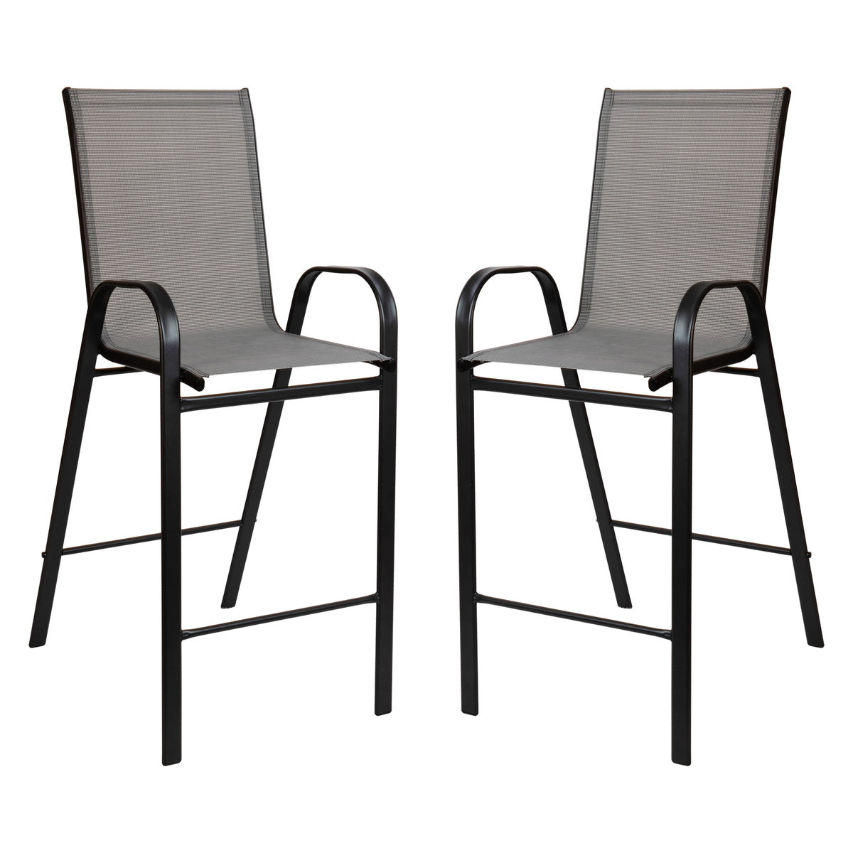 Gray |#| 2 Pack Gray Outdoor Barstools with Flex Comfort Material-Patio Stool
